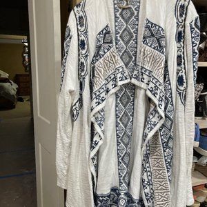 white embroidered sweater jacket